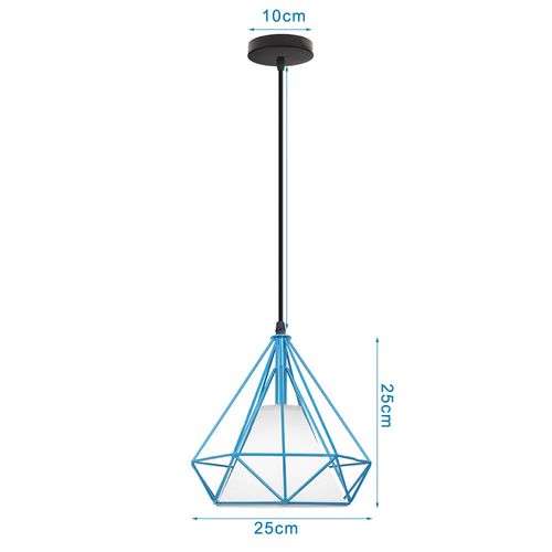2x Lampe De Plafond En Fer Plafonnier Vintage En Forme De Cage De Diamant 25cm Lustre Rétro Bleu