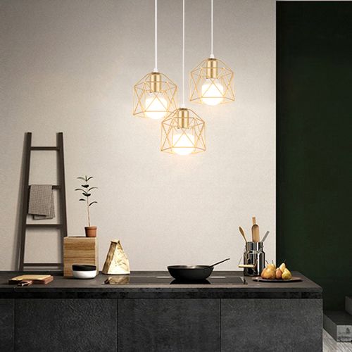 Lampe à Suspension Moderne Or 3 Lumières Suspension Luminaire En Métal Rétro Plafonnier D'intérieur