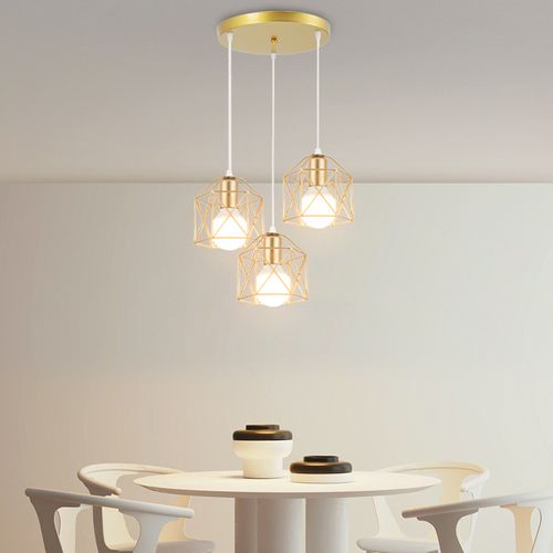 Lampe à Suspension Moderne Or 3 Lumières Suspension Luminaire En Métal Rétro Plafonnier D'intérieur