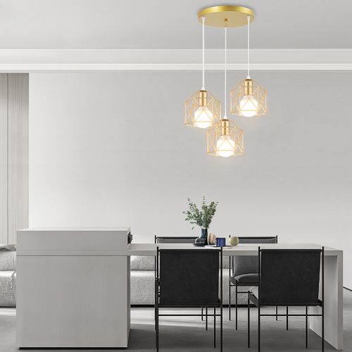 Lampe à Suspension Moderne Or 3 Lumières Suspension Luminaire En Métal Rétro Plafonnier D'intérieur