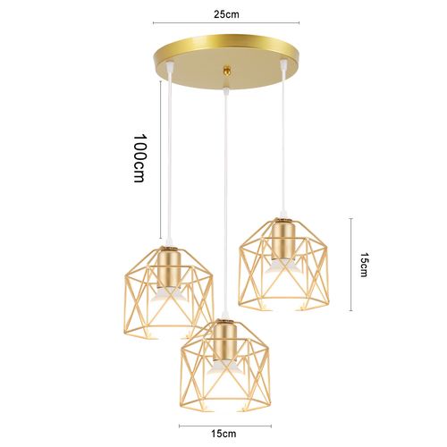 Lampe à Suspension Moderne Or 3 Lumières Suspension Luminaire En Métal Rétro Plafonnier D'intérieur