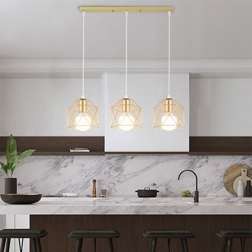 3 Lumières Suspension Luminaire En Métal Rétro Lampe à Suspension Moderne Or Plafonnier D'intérieur