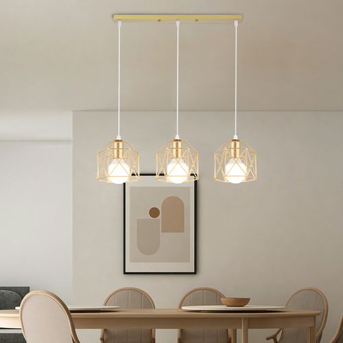 3 Lumières Suspension Luminaire En Métal Rétro Lampe à Suspension Moderne Or Plafonnier D'intérieur