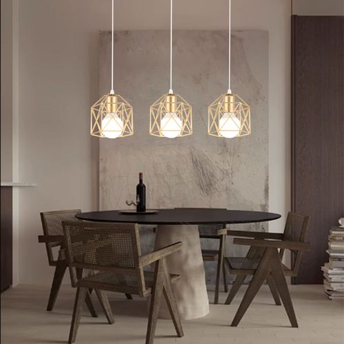 3 Lumières Suspension Luminaire En Métal Rétro Lampe à Suspension Moderne Or Plafonnier D'intérieur