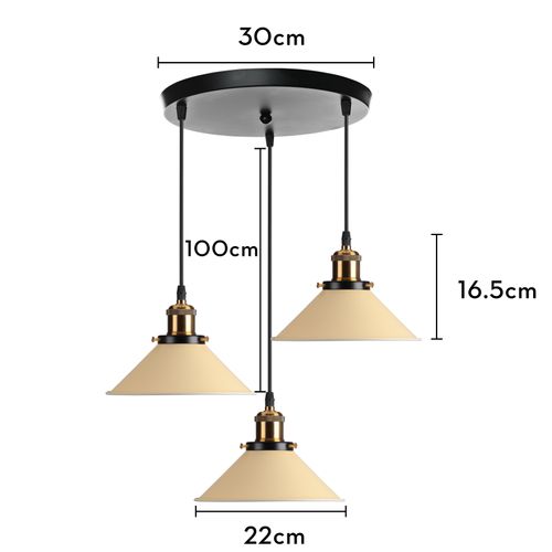 Plafonnier Rétro 3 Lumières Suspension Luminaire Industrielles 22cm Lustre Créatif Pjaune