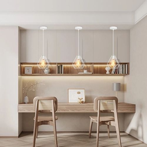 2x Métal Diamant 20cm Lustre Industriel Vintage Lampes Suspendues Rustique Plafonnier Moderne Blanc