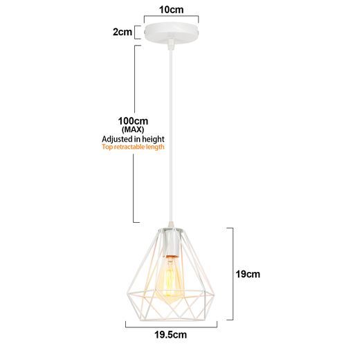 2x Métal Diamant 20cm Lustre Industriel Vintage Lampes Suspendues Rustique Plafonnier Moderne Blanc