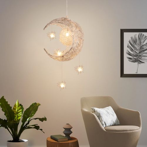 Suspension Luminaire Moderne 25cm Lampe à Suspension Lune Plafonnier Rétro Vintage Blanc Chaud