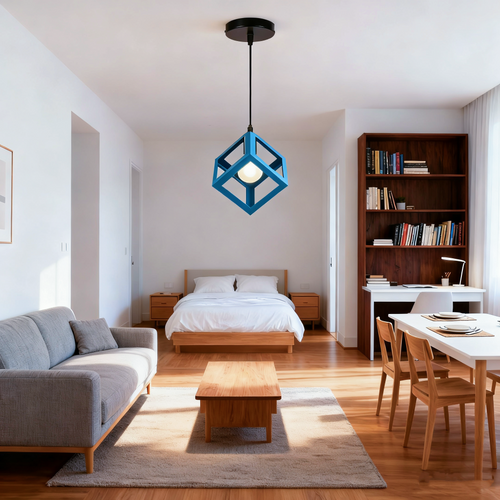 Suspension Lustre En Forme De Cube Lustre Luminaire Moderne Plafonnier Rétro Vintage Bleu Clair
