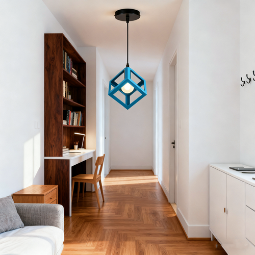 Suspension Lustre En Forme De Cube Lustre Luminaire Moderne Plafonnier Rétro Vintage Bleu Clair