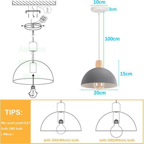 2pcs 20cm Lustre En Métal Vintage Suspension Luminaire Moderne Lampe à Suspension D'intérieur Gris