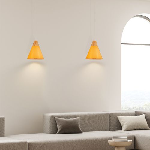 2pcs Lampe à Suspension Moderne Suspension Luminaire Nordique Jaune Lustre Rétro Abat-jour En Métal
