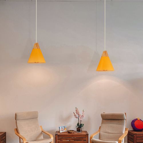 2pcs Lampe à Suspension Moderne Suspension Luminaire Nordique Jaune Lustre Rétro Abat-jour En Métal