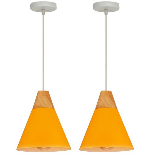 2pcs Lampe à Suspension Moderne Suspension Luminaire Nordique Jaune Lustre Rétro Abat-jour En Métal