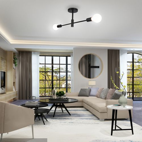 Lampe De Plafond En Métal Plafonnier Moderne 2 Lumières Noir Plafonniers D'intérieur E27