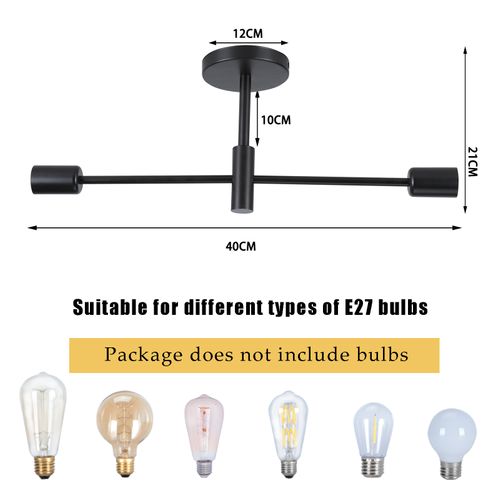 Lampe De Plafond En Métal Plafonnier Moderne 2 Lumières Noir Plafonniers D'intérieur E27