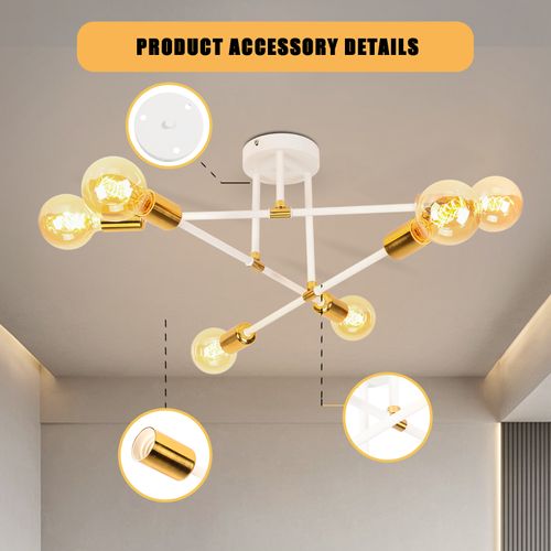 Plafonnier Moderne Luminaire Plafonnier Intérieur Lampe De Plafond Rétro Vintage Blanc, 6 Lumières