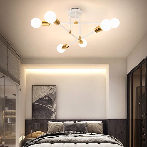 Plafonnier Moderne Luminaire Plafonnier Intérieur Lampe De Plafond Rétro Vintage Blanc, 6 Lumières