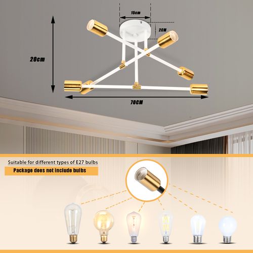 Plafonnier Moderne Luminaire Plafonnier Intérieur Lampe De Plafond Rétro Vintage Blanc, 6 Lumières