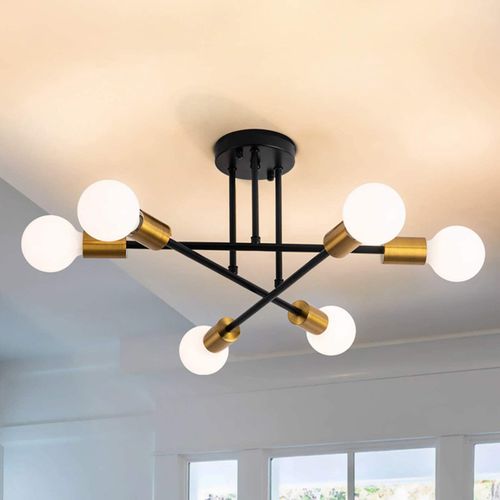 Luminaire Plafonnier Intérieur 6 Lumières Plafonnier Moderne Lampe De Plafond Rétro Vintage Noir,