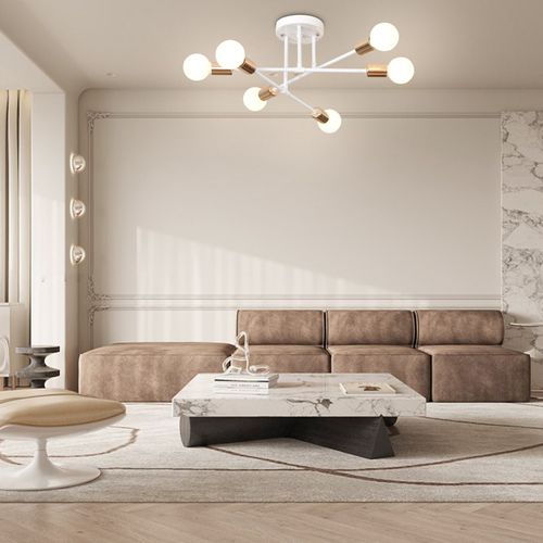 Luminaire Plafonnier Intérieur Plafonnier Moderne Lampe De Plafond Rétro Vintage Blanc, 6 Lumières