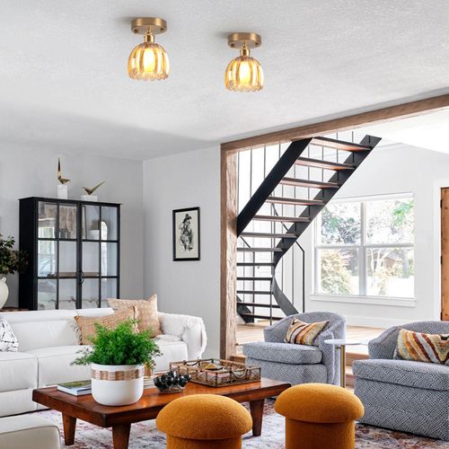 Lampe De Plafond En Cristal Plafonnier En Verre Plafonnier Rétro Lustre Moderne E27 Marron