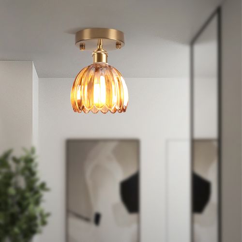 Lampe De Plafond En Cristal Plafonnier En Verre Plafonnier Rétro Lustre Moderne E27 Marron