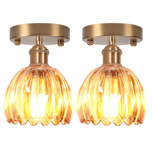 2pcs Lampe De Plafond En Cristal Plafonnier En Verre Plafonnier Rétro Lustre Moderne E27 Marron