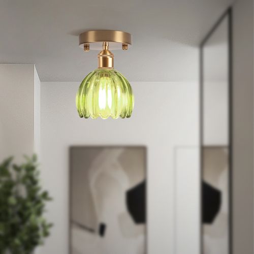 Lampe De Plafond En Cristal Plafonnier En Verre Plafonnier Rétro Lustre Moderne E27 Vert