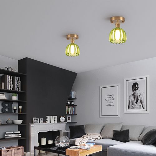 2pcs Lampe De Plafond En Cristal Plafonnier En Verre Plafonnier Rétro Lustre Moderne E27 Vert