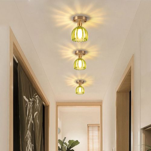 2pcs Lampe De Plafond En Cristal Plafonnier En Verre Plafonnier Rétro Lustre Moderne E27 Vert