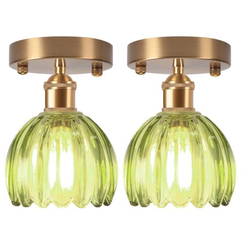 2pcs Lampe De Plafond En Cristal Plafonnier En Verre Plafonnier Rétro Lustre Moderne E27 Vert