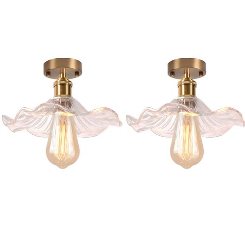 2pcs Plafonnier En Verre Lampe De Plafond En Cristal Plafonnier Rétro Lustre Moderne E27