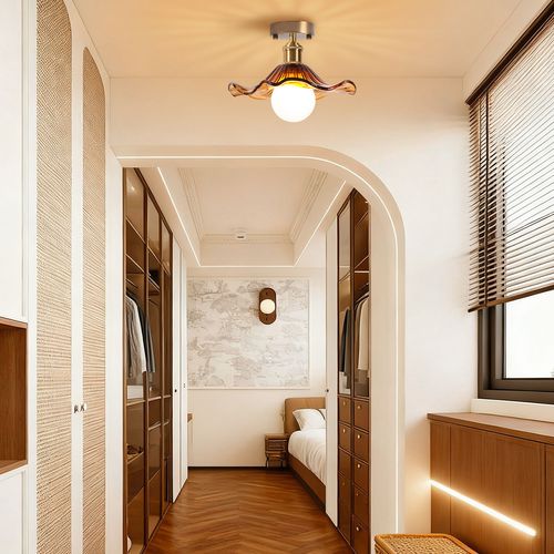 Plafonnier En Verre Lampe De Plafond En Cristal Plafonnier Rétro Lustre Moderne E27 Marron