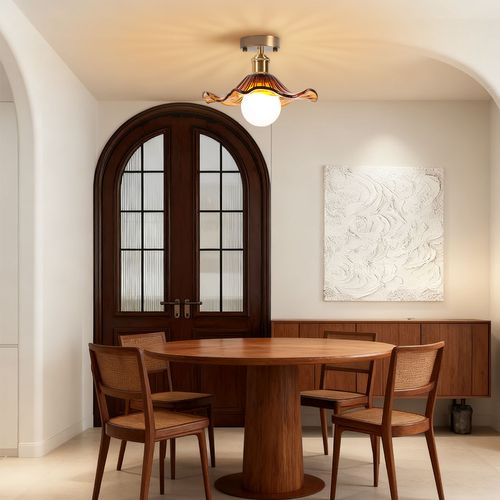 Plafonnier En Verre Lampe De Plafond En Cristal Plafonnier Rétro Lustre Moderne E27 Marron