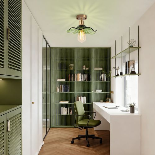 2pcs Plafonnier En Verre Lampe De Plafond En Cristal Plafonnier Rétro Lustre Moderne E27 Vert