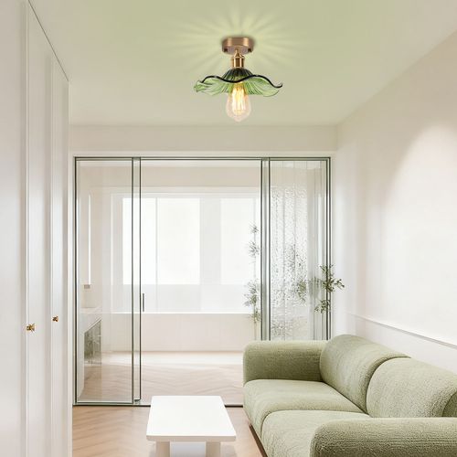 2pcs Plafonnier En Verre Lampe De Plafond En Cristal Plafonnier Rétro Lustre Moderne E27 Vert