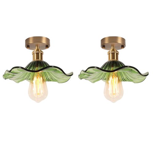 2pcs Plafonnier En Verre Lampe De Plafond En Cristal Plafonnier Rétro Lustre Moderne E27 Vert