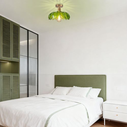 2pcs Plafonnier En Verre Lampe De Plafond En Cristal Plafonnier Rétro Vintage Lustre Moderne Vert