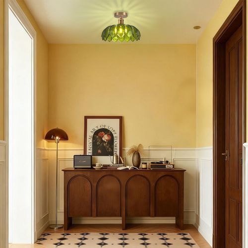 2pcs Plafonnier En Verre Lampe De Plafond En Cristal Plafonnier Rétro Vintage Lustre Moderne Vert