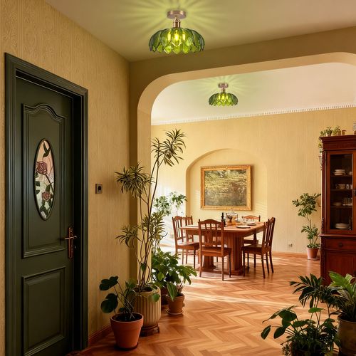 2pcs Plafonnier En Verre Lampe De Plafond En Cristal Plafonnier Rétro Vintage Lustre Moderne Vert