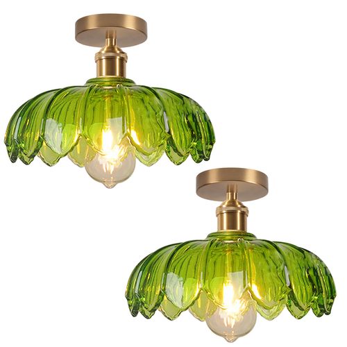 2pcs Plafonnier En Verre Lampe De Plafond En Cristal Plafonnier Rétro Vintage Lustre Moderne Vert