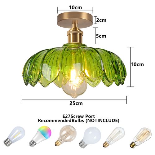 2pcs Plafonnier En Verre Lampe De Plafond En Cristal Plafonnier Rétro Vintage Lustre Moderne Vert
