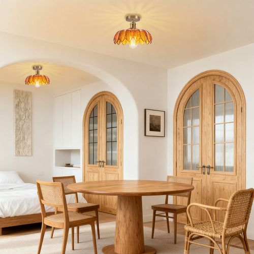 Plafonnier En Verre Lampe De Plafond En Cristal Plafonnier Rétro Vintage Lustre Moderne Marron