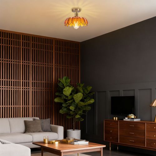 2pcs Plafonnier En Verre Lampe De Plafond En Cristal Plafonnier Rétro Vintage Lustre Moderne Marron