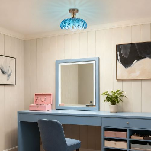 Plafonnier En Verre Lampe De Plafond En Cristal Plafonnier Rétro Vintage Lustre Moderne Bleu