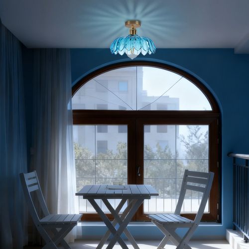 2pcs Plafonnier En Verre Lampe De Plafond En Cristal Plafonnier Rétro Vintage Lustre Moderne Bleu