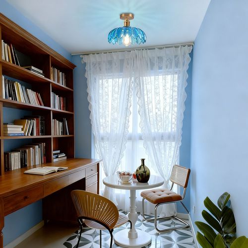 2pcs Plafonnier En Verre Lampe De Plafond En Cristal Plafonnier Rétro Vintage Lustre Moderne Bleu