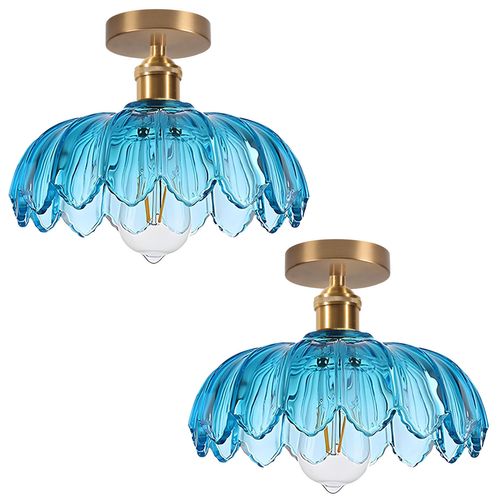 2pcs Plafonnier En Verre Lampe De Plafond En Cristal Plafonnier Rétro Vintage Lustre Moderne Bleu