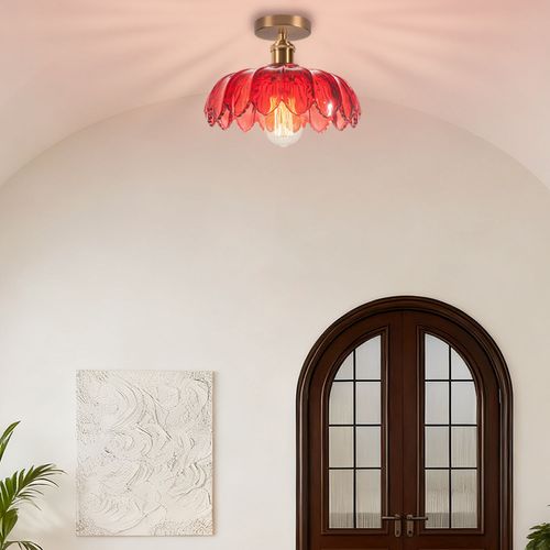 2pcs Plafonnier En Verre Lampe De Plafond En Cristal Plafonnier Rétro Vintage Lustre Moderne Rouge